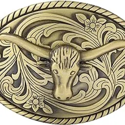 Western Belt Buckle Engraved Floral Bull Head Buckles Leather Belt Accessory|Clothing Shoes & Accessories | Mens Accessories | Belt Buckles-image-2