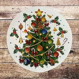 Jute Round Christmas Printed Mats for Dining Table/Bedside Table Mat/Table Placemat/Center Table Mat (Diameter 15Inch) (Christmas Tree, Pack of 4)-image-2