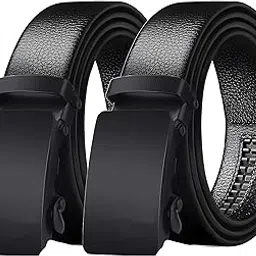 fitknot Men's Vegan Leather Belt for Men, Formal/Casual,Autolock,Plain Black (Pack Of 2)-picture-48