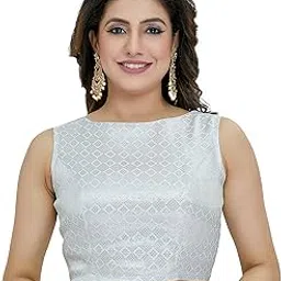 Womens Silver Brocade Sleeveless Readymade Saree Blouse-image-14