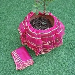Tulsi MATA Dress | Pure Cotton Tulsi Ji Vastra for Tulsi Plant | Traditional Tulsi MATA Poshak for Pooja, Mandir & Daily Worship | Tulsi Vivah Cloth for Home Temple Decoration - Pink-image-15