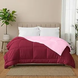 Beautiful Plain Cotton Reversible AC Comforter for Double Bed | 250 GSM Polyfill Filled | Lightweight Soft Quilt for All-Season Use | Double Size Comforter (Red Rose Pink)-image-51