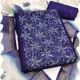 Women's Floral Embroidery Unstitched Kota Doria Dress Material | Stylish Ethnic Wear Latest Ladies Kurta kurti Pant Sets Salwar Suit with Dupatta 3 Piece for Women Free Size-image-76