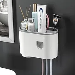 tgopit Toothbrush Holder Wall Mounted, Automatic Toothpaste Dispenser Squeezer Kit with Holders for Bathroom-Shelf Magnetic Cups Drawer Organizer Space Saver Easy to Clean (1 - Cup) ABS Plastic, white-image-33