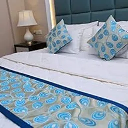 MKS INDIA Design, PC Fabric Bed Runner with 2 Cushion Cover (Blue and Sky Blue)-picture-17