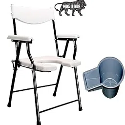 PHYSIQO Folding Elderly Disabled Man And Pregnant Woman Stainless Steel Shower And Bathing Room Mobile Commode Chair With Toilet Seat (Pure White)-picture-30