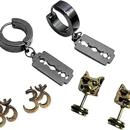 prezziebush Mahadev OM Charm Drop Chain Huggie Single Earring Black Stainless Steel Hoop Earring For Men Black Earring With Mahakaal 316L Stainless Steel Earrings for Men and Boys | Fashion Non Piercing Earrings for Men | Stainless Steel Earrings for Boys-picture-15
