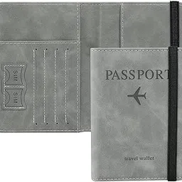 brijex Passport Holder Cover Travel Wallet Organiser, Passport Case with RFID Blocking, PU Leather Travel Document Holder for Men & Women Travel Accessories (Grey) (Leather)-picture-38