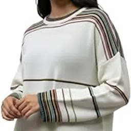 noquo Women’s Off-White Striped Knit Sweater – Casual Crew Neck Acrylic Pullover-picture-18