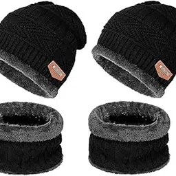 TROHI Woolen Beanie/Skull Cap & Neck Set Warmer (Muffler) Combo for Winters with Faux Fur Inner Side Pack of 2 Multicolour-picture-10