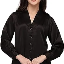 smarty pants Women's Silk Satin Regular fit Shawl Collar Button Down Shirt-picture-41