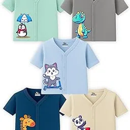 kidbee Baby Cotton Half Sleeve Front Open Jabla Top/T-Shirt – Pack of 5-picture-43