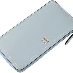 wowobjects New Korean Ultra-Thin Long Women's Wallet - Metal Zipper, Multi-Card Slots, Creative Fashion Design, Simple & Compact Student Wallet | 1Piece | Gray Blue-picture-29