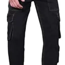 Kagad Cargo Jeans for Men || Cotton with Stretch || Stretchable Jeans || Regular Fit || Mid Rise || Black-picture-31