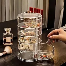 4 Layer Cosmetic Organizer || 360° Rotating Jewellery Stand || Jewelry Display Box || Acrylic Jewelry Stand (Transparent) (Pack Of 1) (4 Layer Jewellery Box)-picture-34