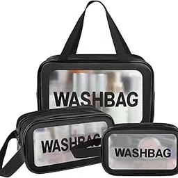 PETRICE Clear Makeup Pouch Set, Cosmetic Organizer Bag for Women and Girls Travel Waterproof Toiletry Storage Kit (3Pcs - Black)-picture-54