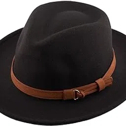 The Tie Hub Homburg Black Fedora Hat with Brown Belt – Wide Brim Felt Hat-picture-17