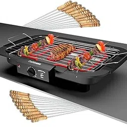 2000 Watt Electric Grill Smokeless Portable Adjustable Temperature Control Indoor & Outdoor Barbeque Grill For Home Removable Water Filled Drip Tray(Bbq W/ 12 Skewers)-Free Standing,Multi-picture-55