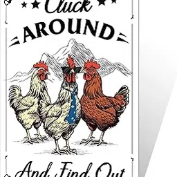 Putuo Decor Funny Chicken Sign Cluck Around And Find Out Metal Tin Sign Funny Wall Decor For Farmhouse Chicken Coop For Garden Decor Vintage Metal Tin Sign Plaque Outdoor Decor 12x8 Inch-picture-11