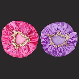 LDG WARE Women Waterproof Shower Cap, Free Size | Double Layer (Golden Border Shower Cap, Quantity - 2)-picture-54