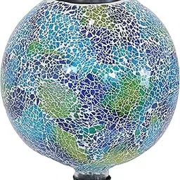 Sunnydaze Garden Gazing Globe with LED Solar Light, Crackled Glass Azul Terra Design, Outdoor and Landscape Decor, 10-Inch-image-67