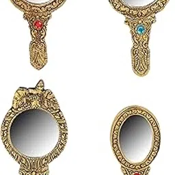 NM Aluminium Frame Hand Mirror Gold Plated 4 Piece Combo Set for Vanity, Makeup, Handbag and Salon-picture-17