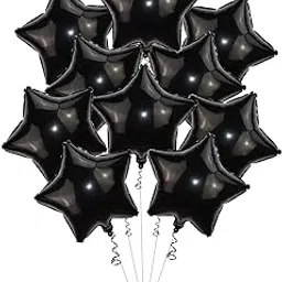 AMFIN® (Pack of 10) 18 Inch Black Star Shaped Foil Balloon with Ribbon/Star Shape Balloons for Decoration/Birthday Balloons for Decoration - Black-picture-18
