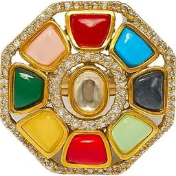 nivaasa home store Navratan Ring for Women | Traditional Sliver-Plated Adjustable Ring-picture-20