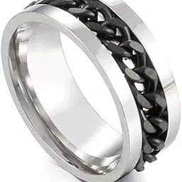 df store Fidget Ring for Men Anxiety Rings: 8mm Stainless Steel Spinner Ring, Thumb Ring with Chain Men's Stress Relief Spinning Ring for Men & Boy-picture-23