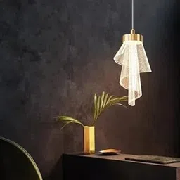 Glowave® Royal LED Spiral Shape Classic Gold Finish Acrylic Bedside Pendant Hanging Light Ceiling Lamp Light Fixture - Tricolour | Warm White, White, Natural White |-picture-18