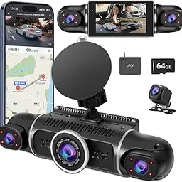 Dash Cam 360° Front and Rear View Car Camera 4 Channel FHD 4 * 1080P, Inside/Back 170°+2x150°+170° Wide Angle, 8 IR Lamps Night Vision, 5G WiFi, GPS, APP, G-Sensor with 64GB Card,24/7 Parking Mode-picture-36