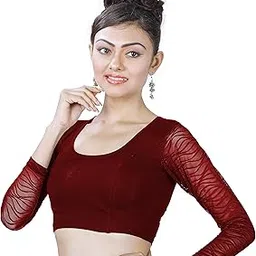 abhi Women's Net Sleeve Cotton Blouse |Regular fit |Readymade Stylish Blouse-picture-52