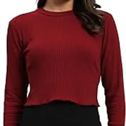 shritik Crop Long Sleeve Sweatshirt with Ribbed Texture, Red-picture-28
