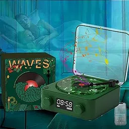 The Waves Vinyl Player with Water Ripple Light, Waves Vinyl Bluetooth Speaker, 2024 New Portable Vintage Vinyl Speaker with Adjustable Light and Time for Bedroom, Party-picture-24