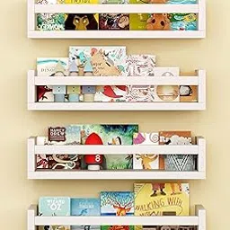 OnlySky Set of 4 Wall-Mounted Kid's Bookshelf - White Floating Nursery Book Shelves - Durable Wood Construction - Ideal for Nursery Decor, Kids Room, Toy Storage-image-39