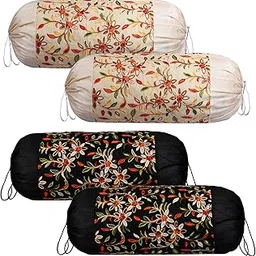 Kuber Industries Bolster Covers | Polyester Bolster Cover Set | Diwan Bolster Cover Set | Bolster Pillow Cover | Embroidery Design Masand Cover | 16x32 Inch | Pack of 4 | Multicolor-image-32