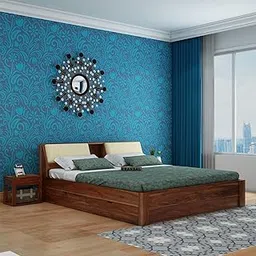 EBANSAL Solid Wood King Size Bed for Bedroom | Wooden Crafted from Premium Sheesham Wood | Bedroom Furniture Elegant Double Bed with 4 Drawer Side Storage | Honey Finish (88X74X31.5 Inches) image 1