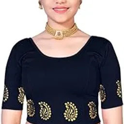 TheWowFactor Round Neck Readymade Stretchable Elbow Sleeve Blouse for Women-picture-50