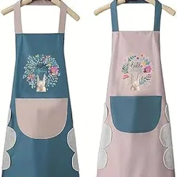 JHBK. Cute Kitchen Apron with Front Pocket and Side Coral Velvet for Wiping Hands Towel Pvc Waterproof Unique Design Cooking Fits Apron for Girls Women Home & Kitchen 1 Pcs-picture-20