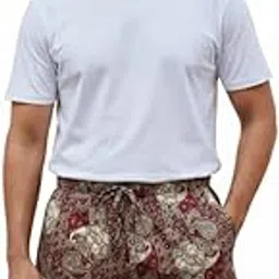 Men's Casual Shorts, Maroon and Grey Paisley Print, Cotton Blend, Summer Wear-picture-53
