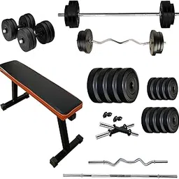 HASHTAG FITNESS 20 kg pvc weights with Flat bench, home gym benches gym bench press for gym workout 20kg to 50kg, (50)-picture-35