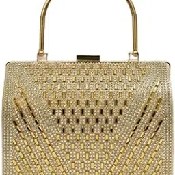 JainTraders Golden Box Clutch for Women | Premium Handbag | Designer Golden Crystal Embellished Wedding & Evening Clutch-picture-28