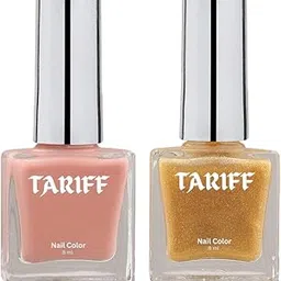 TARIFF Dual Nail Polish Combo (T03 + T022) | 8ml Each | Coral Kiss Peach Nude & Royal Gold Metallic | Glossy Gel Finish | Long Lasting Quick Dry Nail Paints for Women, Girls & Kids.-picture-52