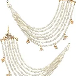 Jewellity White Pearls Ear chains, Earring supporter, Kaan chain, Hair chain,Hair accessory For Women and Girls EC-201-picture-50