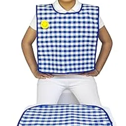 Switchon Waterproof Cotton Checks Design Multi Purpose Apron with Cloth Plate for Kids 6-13 yrs (Unisex) - Blue and White-picture-14
