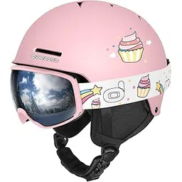 Odoland Kids Ski Helmet, Snow Helmet with Ski Goggles, Shockproof, Windproof, Safety Snow Sports Helmets and Protective Goggles for Boys Girls and Youth, Pink, XS-picture-15
