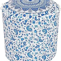 jagdmba handicrafts Mandala Set of Two Footstool Bamboo Cover - Multi Color Mudda Ottoman Pouffe Set of 2 Pieces, Size 17x18 Inche-picture-35