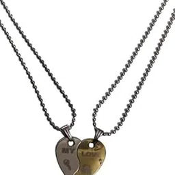 truvic Non-Precious Metal Silver Love Heart Couple Pendant with Chain for Men and Women-picture-20