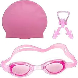 ArrowMax 100% Silicone anti fog swimming goggles,cap,earplug & noseplug set- Ideal for all age group | silicone non slip | easy to carry and skin friendly (PINK)-picture-25