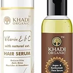 Khadi Organic Serum Combo: Vitamin E Hair Serum & Argan Kumkumadi Face Serum - Natural Hair Strengthening & Skin Brightening (PACK OF 2)-image-2